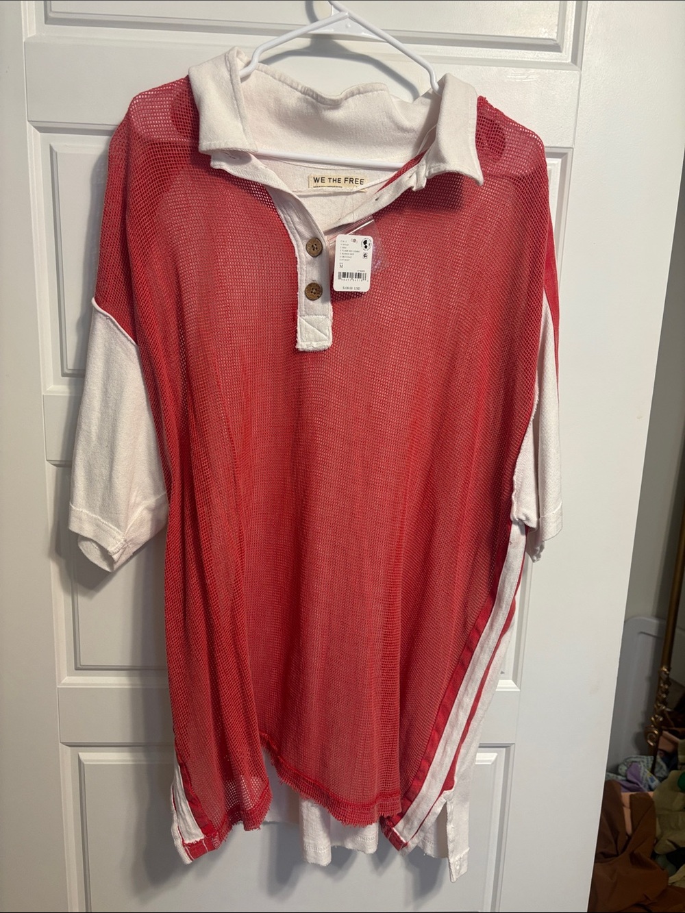 We The Free Red Mesh Polo with White Trim